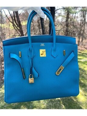 HERMÈS Birkin 35 Bleu Izmir Togo Leather Gold Hardware Handbag